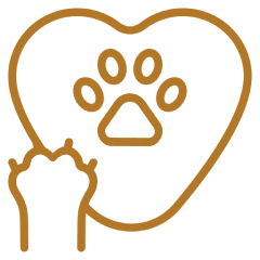 Heart with paw print and animal paw.